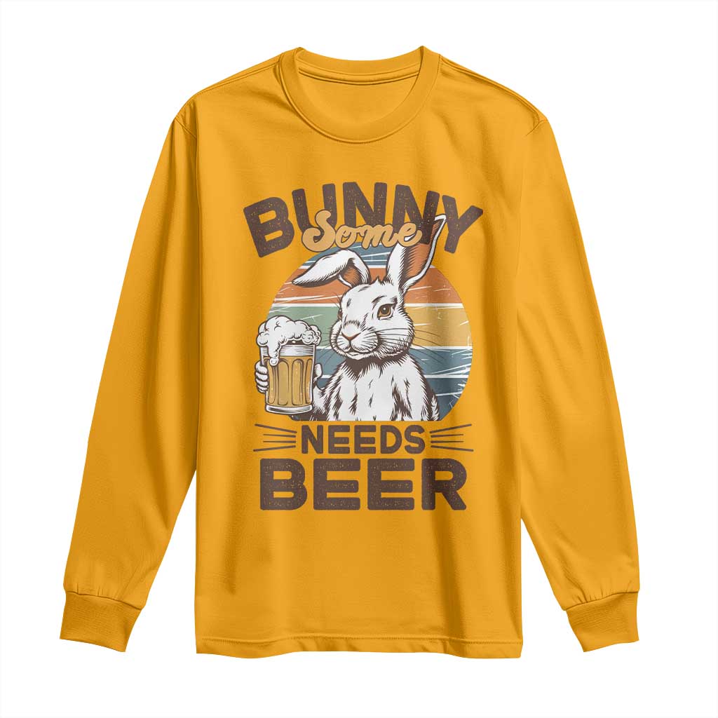Some Bunny Needs Beer Funny Easter Drinking Humor Long Sleeve Shirt Retro Rabbit Beer Lover Gift TS02 Gold Print Your Wear