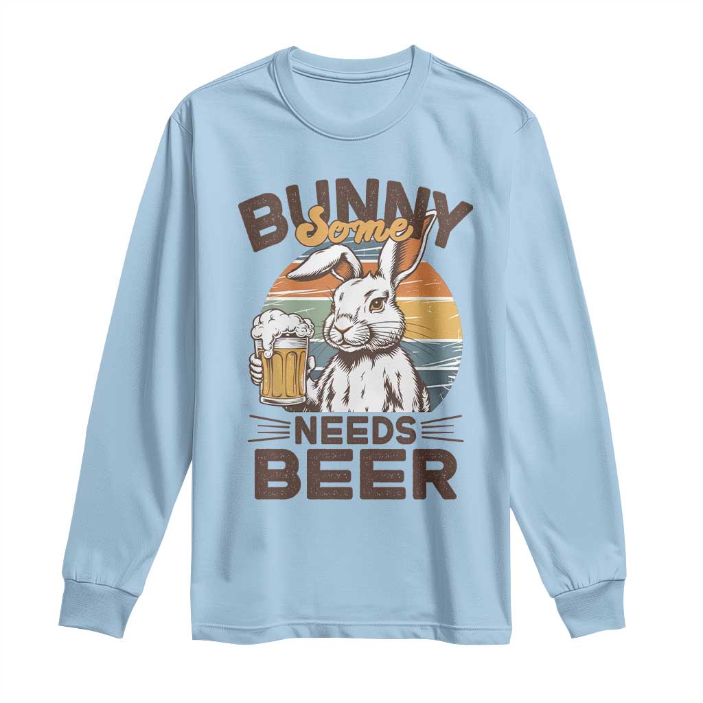 Some Bunny Needs Beer Funny Easter Drinking Humor Long Sleeve Shirt Retro Rabbit Beer Lover Gift TS02 Light Blue Print Your Wear