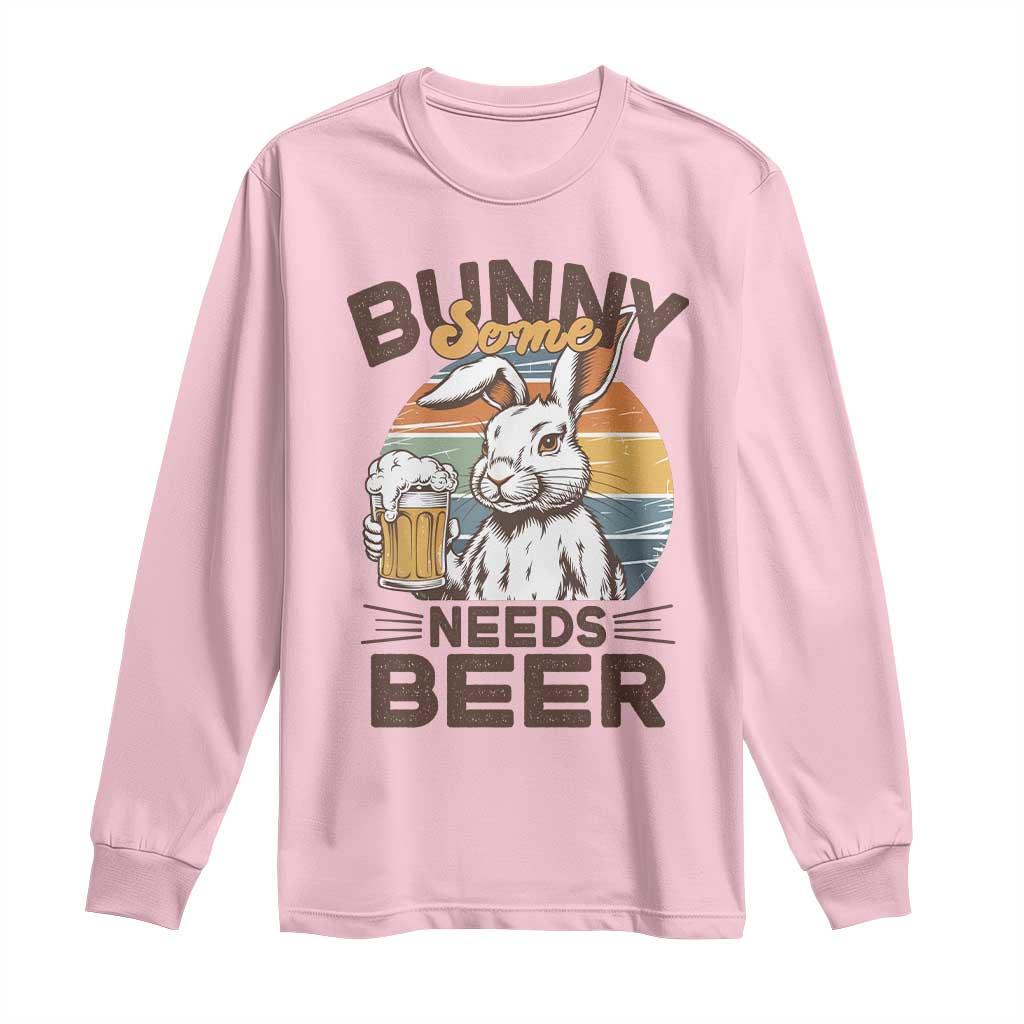 Some Bunny Needs Beer Funny Easter Drinking Humor Long Sleeve Shirt Retro Rabbit Beer Lover Gift TS02 Light Pink Print Your Wear