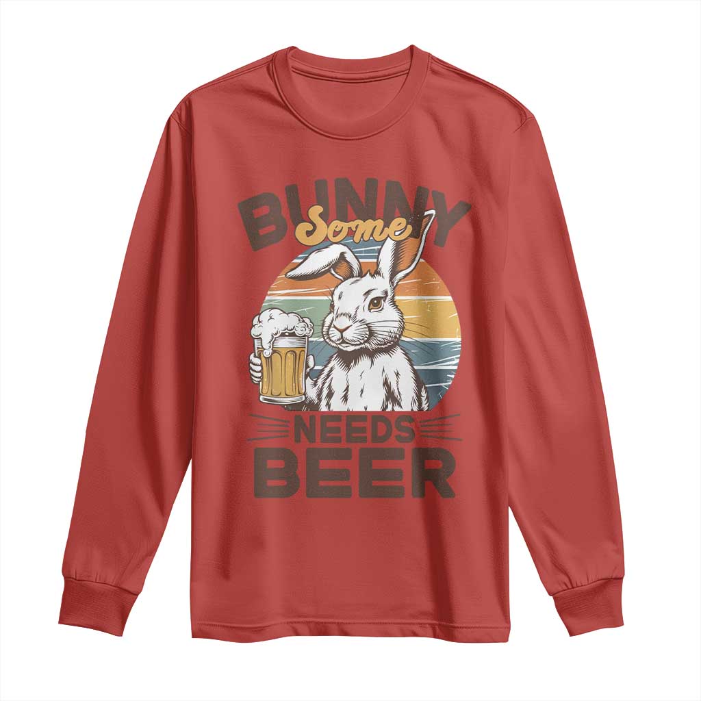 Some Bunny Needs Beer Funny Easter Drinking Humor Long Sleeve Shirt Retro Rabbit Beer Lover Gift TS02 Red Print Your Wear