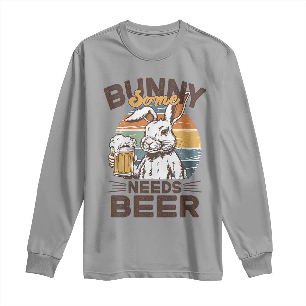 Some Bunny Needs Beer Funny Easter Drinking Humor Long Sleeve Shirt Retro Rabbit Beer Lover Gift TS02 Sport Gray Print Your Wear