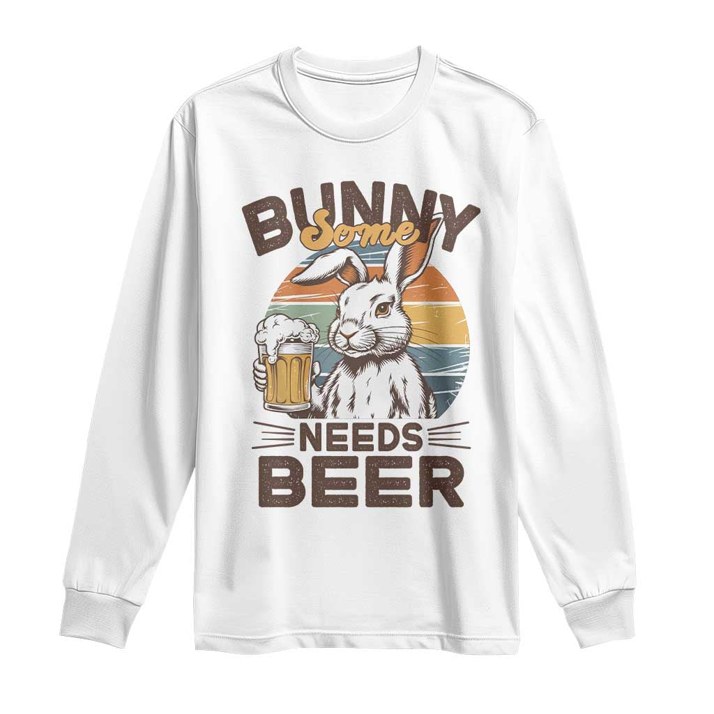 Some Bunny Needs Beer Funny Easter Drinking Humor Long Sleeve Shirt Retro Rabbit Beer Lover Gift TS02 White Print Your Wear