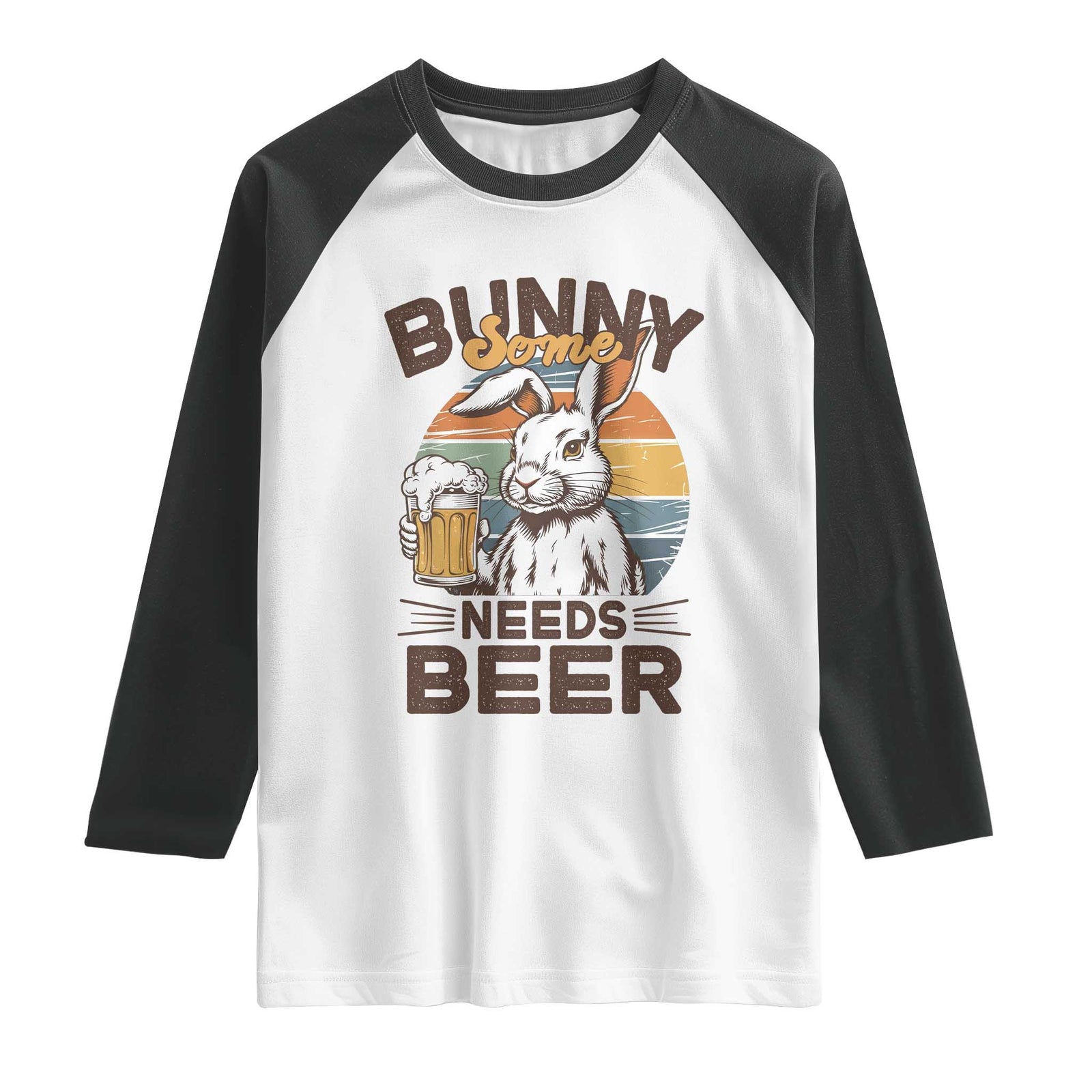 Some Bunny Needs Beer Funny Easter Drinking Humor Raglan Shirt Retro Rabbit Beer Lover Gift TS02 White Black Print Your Wear