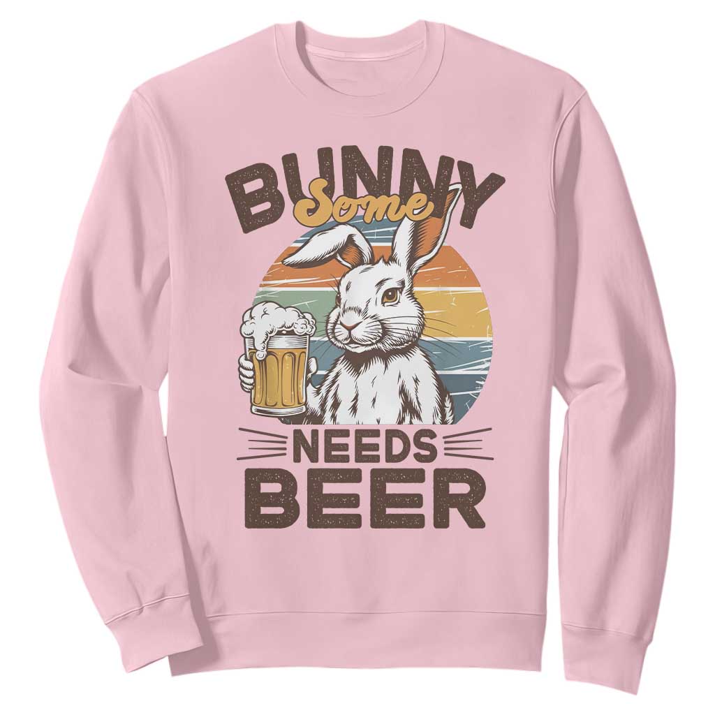 Some Bunny Needs Beer Funny Easter Drinking Humor Sweatshirt Retro Rabbit Beer Lover Gift TS02 Light Pink Print Your Wear