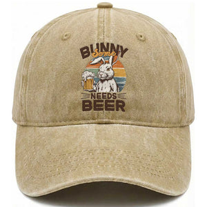 Some Bunny Needs Beer Funny Easter Drinking Humor Washed Cotton Baseball Cap Retro Rabbit Beer Lover Gift TS02 Print Your Wear