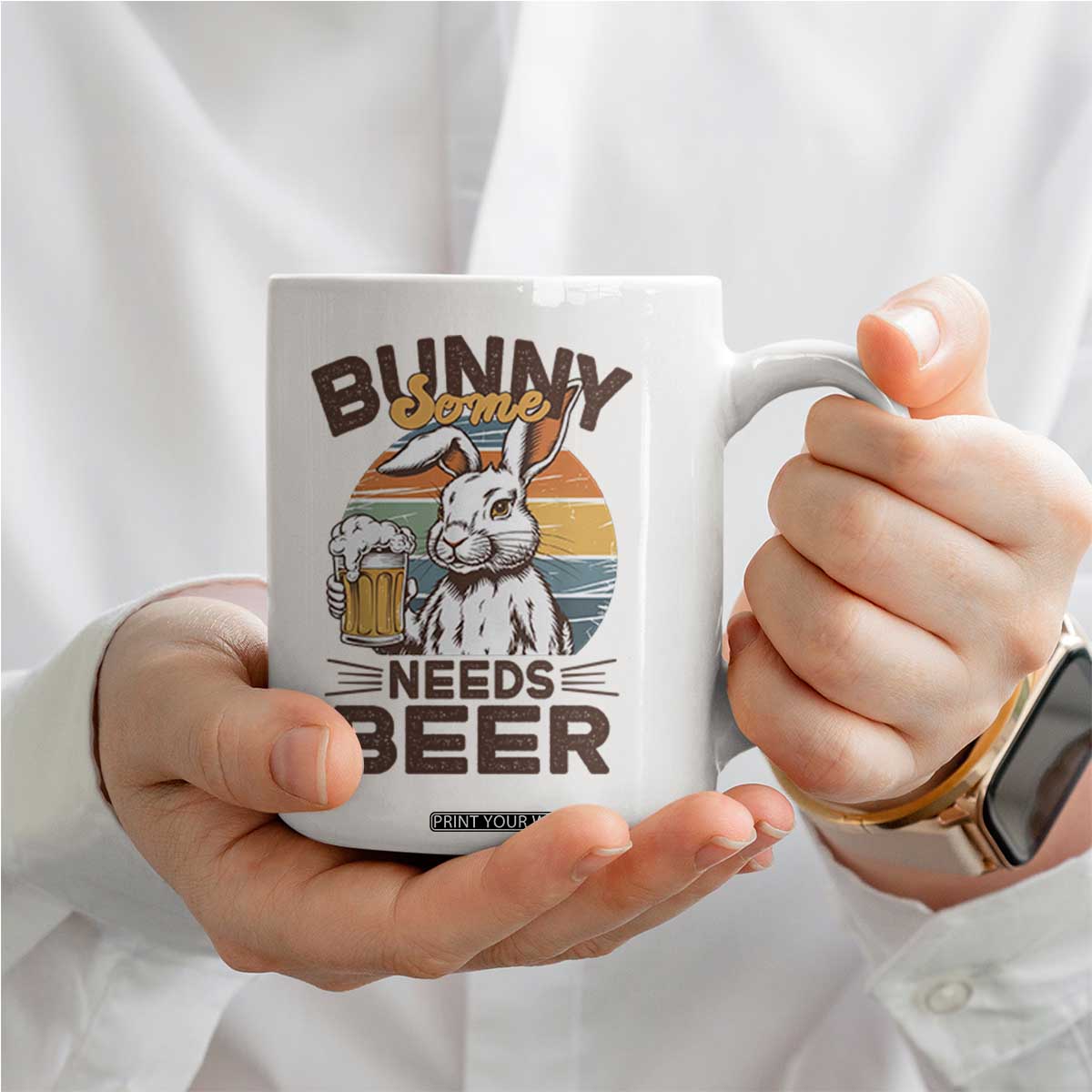 Some Bunny Needs Beer Funny Easter Drinking Humor Coffee Mug Retro Rabbit Beer Lover Gift TS02 Print Your Wear
