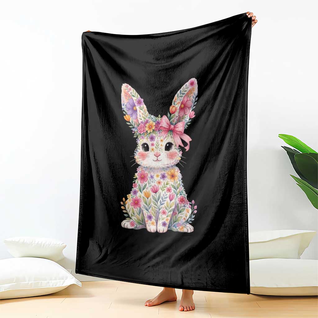 Cute Floral Easter Bunny Graphic Throw Blanket Adorable Spring Rabbit with Flowers Pastel Aesthetic Gift TS02 Print Your Wear