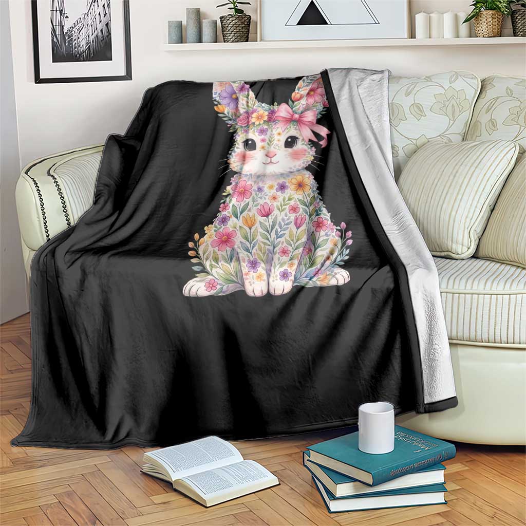 Cute Floral Easter Bunny Graphic Throw Blanket Adorable Spring Rabbit with Flowers Pastel Aesthetic Gift TS02 Print Your Wear