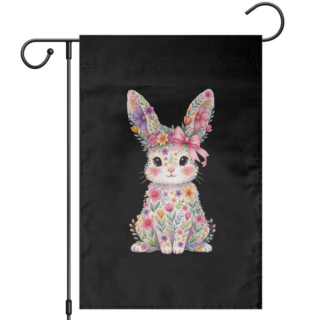 Cute Floral Easter Bunny Graphic Garden Flag Adorable Spring Rabbit with Flowers Pastel Aesthetic Gift TS02 Black Print Your Wear