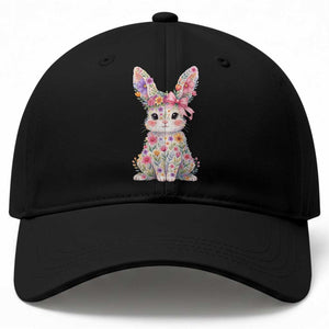 Cute Floral Easter Bunny Graphic Baseball Cap Adorable Spring Rabbit with Flowers Pastel Aesthetic Gift TS02 Print Your Wear