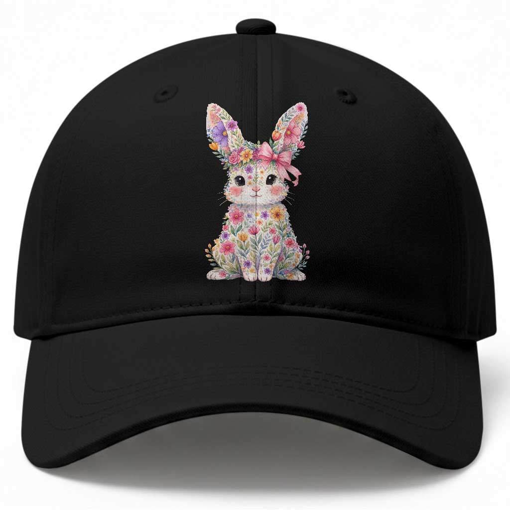 Cute Floral Easter Bunny Graphic Baseball Cap Adorable Spring Rabbit with Flowers Pastel Aesthetic Gift TS02 Print Your Wear