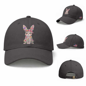 Cute Floral Easter Bunny Graphic Baseball Cap Adorable Spring Rabbit with Flowers Pastel Aesthetic Gift TS02 Baseball Cap Universal Fit Dark Gray Print Your Wear