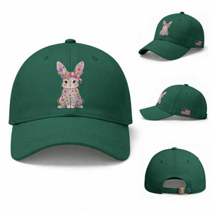 Cute Floral Easter Bunny Graphic Baseball Cap Adorable Spring Rabbit with Flowers Pastel Aesthetic Gift TS02 Baseball Cap Universal Fit Irish Green Print Your Wear