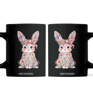 Cute Floral Easter Bunny Graphic Coffee Mug Adorable Spring Rabbit with Flowers Pastel Aesthetic Gift TS02 Black Print Your Wear