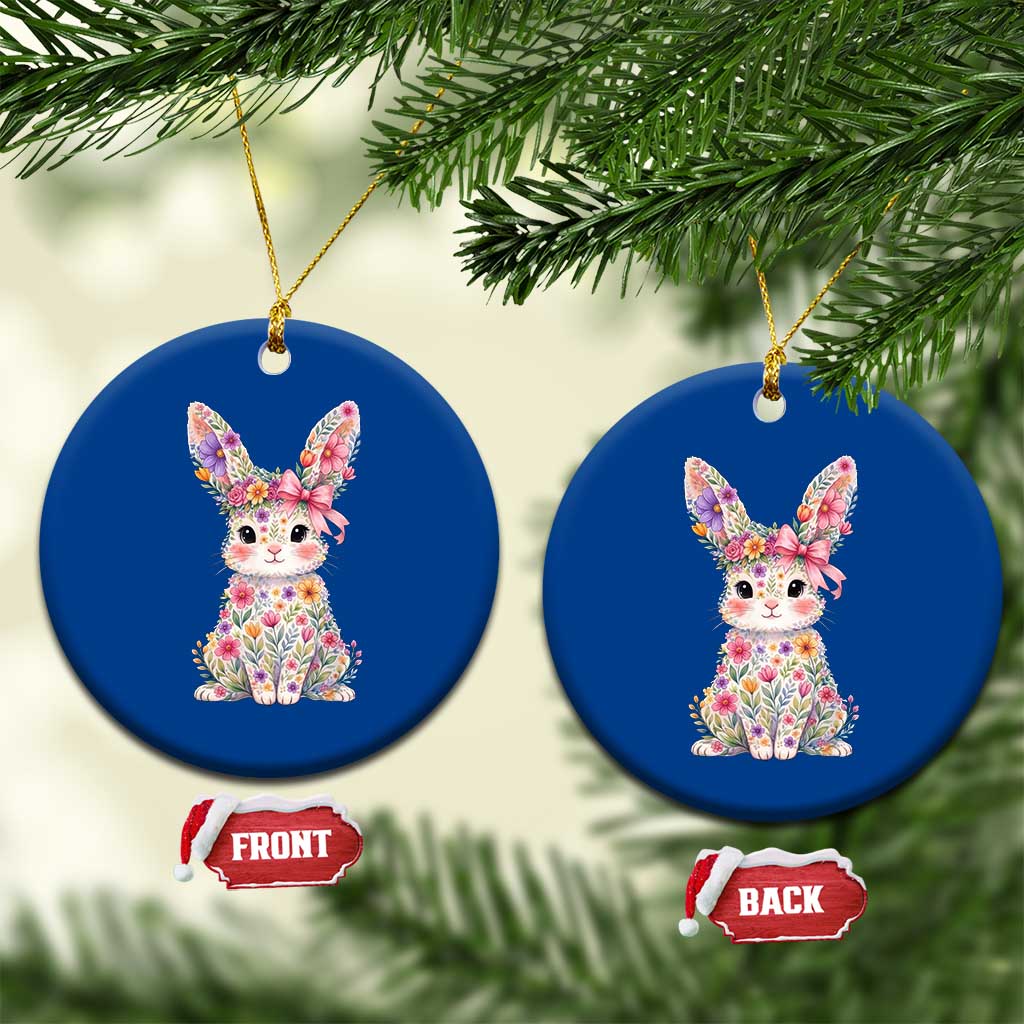 Cute Floral Easter Bunny Graphic Ceramic Ornament Adorable Spring Rabbit with Flowers Pastel Aesthetic Gift TS02 1pc Blue Print Your Wear