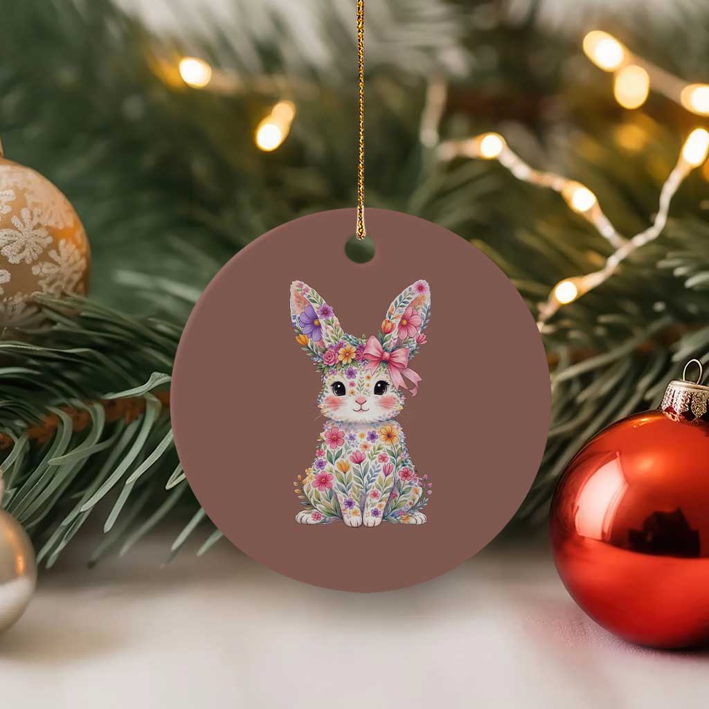 Cute Floral Easter Bunny Graphic Ceramic Ornament Adorable Spring Rabbit with Flowers Pastel Aesthetic Gift TS02 1pc Mocha Print Your Wear