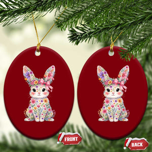 Cute Floral Easter Bunny Graphic Ceramic Ornament Adorable Spring Rabbit with Flowers Pastel Aesthetic Gift TS02 Print Your Wear