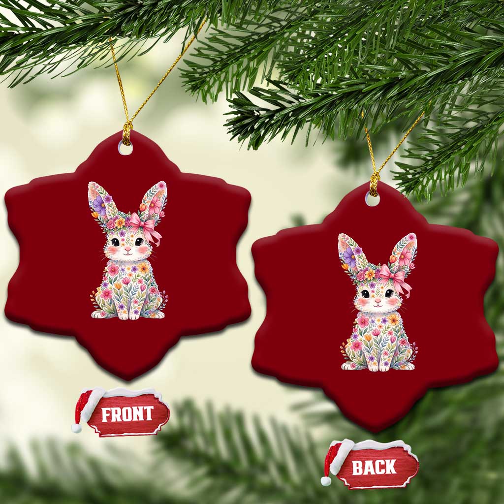 Cute Floral Easter Bunny Graphic Ceramic Ornament Adorable Spring Rabbit with Flowers Pastel Aesthetic Gift TS02 Print Your Wear