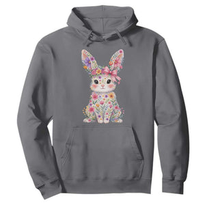 Cute Floral Easter Bunny Graphic Hoodie Adorable Spring Rabbit with Flowers Pastel Aesthetic Gift TS02 Charcoal Print Your Wear