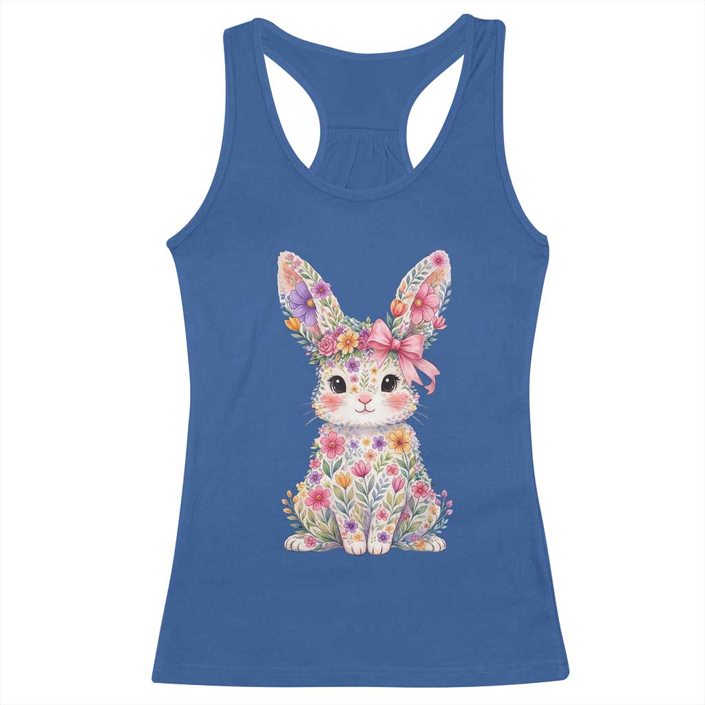 Cute Floral Easter Bunny Graphic Racerback Tank Top Adorable Spring Rabbit with Flowers Pastel Aesthetic Gift TS02 Royal Blue Print Your Wear