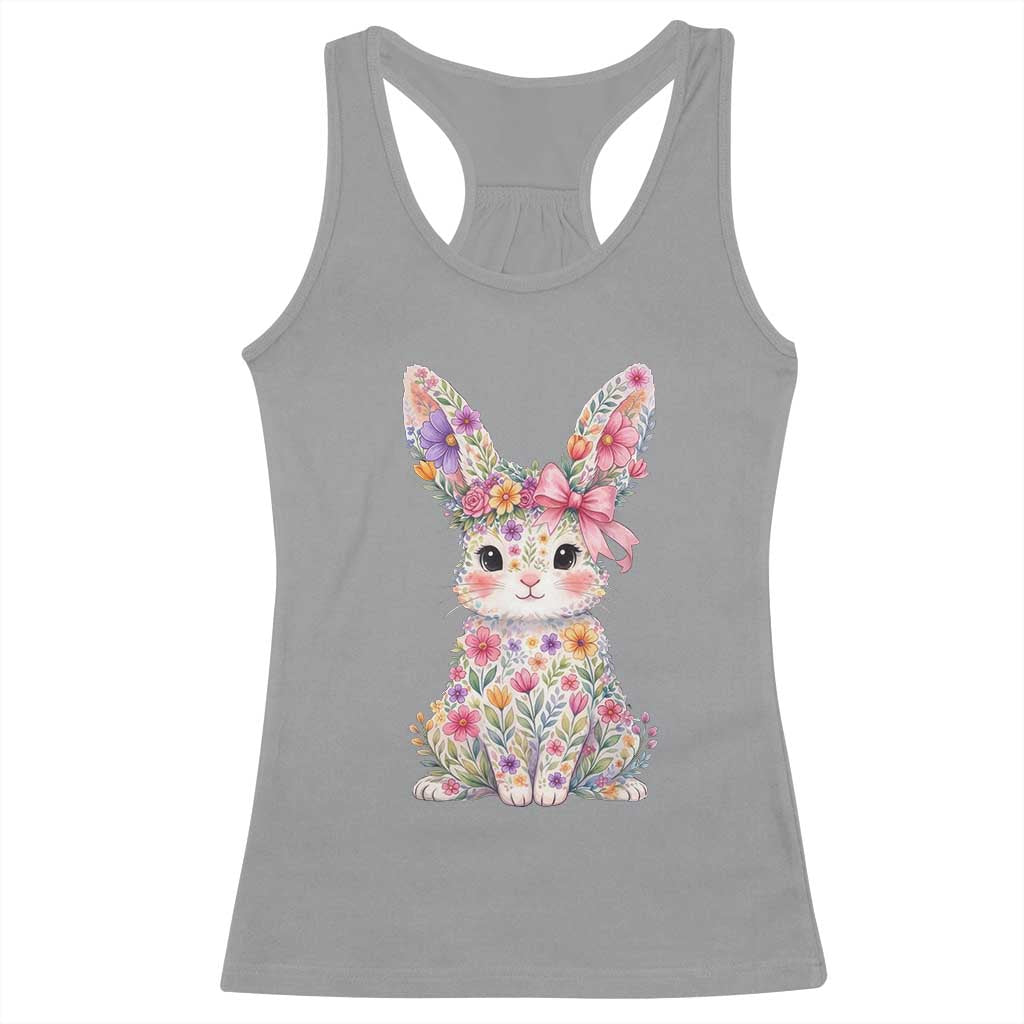 Cute Floral Easter Bunny Graphic Racerback Tank Top Adorable Spring Rabbit with Flowers Pastel Aesthetic Gift TS02 Sport Gray Print Your Wear