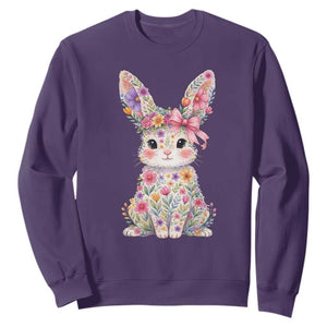 Cute Floral Easter Bunny Graphic Sweatshirt Adorable Spring Rabbit with Flowers Pastel Aesthetic Gift TS02 Purple Print Your Wear