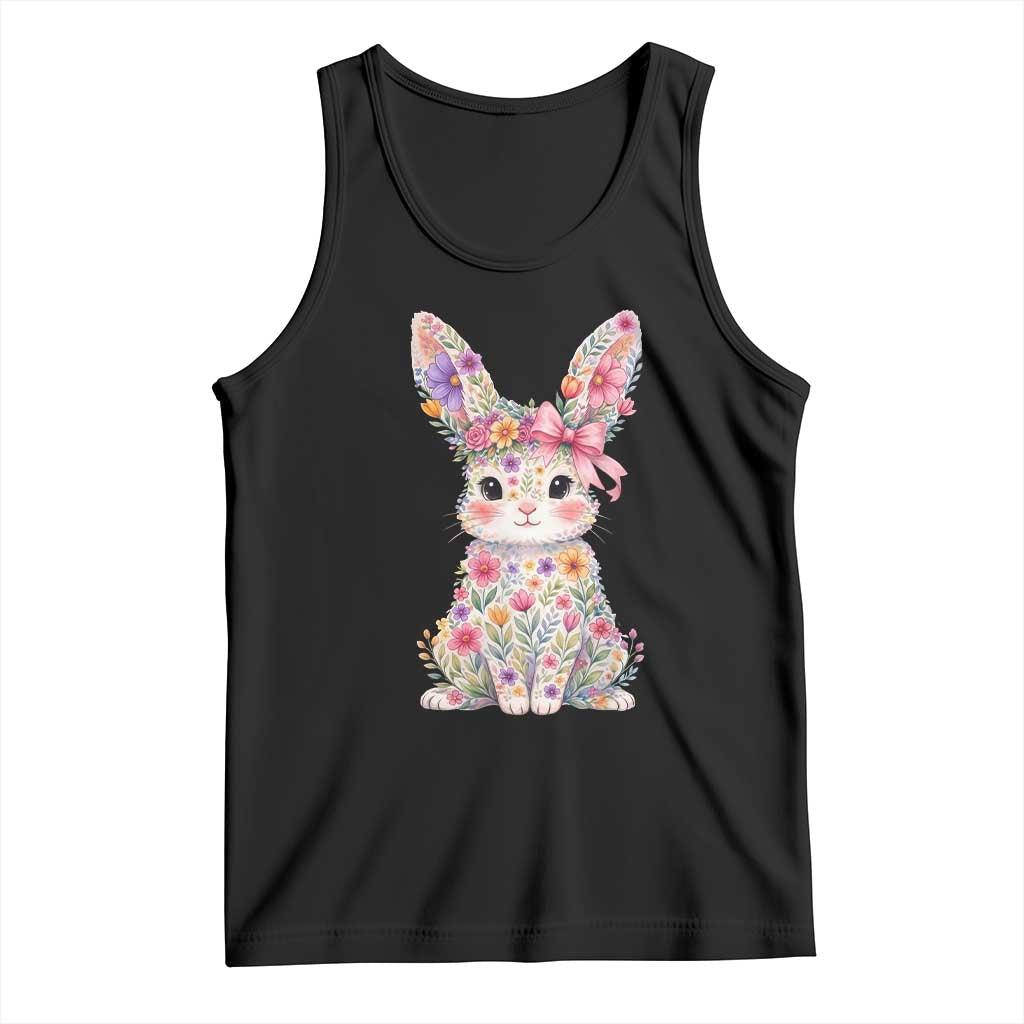 Cute Floral Easter Bunny Graphic Tank Top Adorable Spring Rabbit with Flowers Pastel Aesthetic Gift TS02 Black Print Your Wear