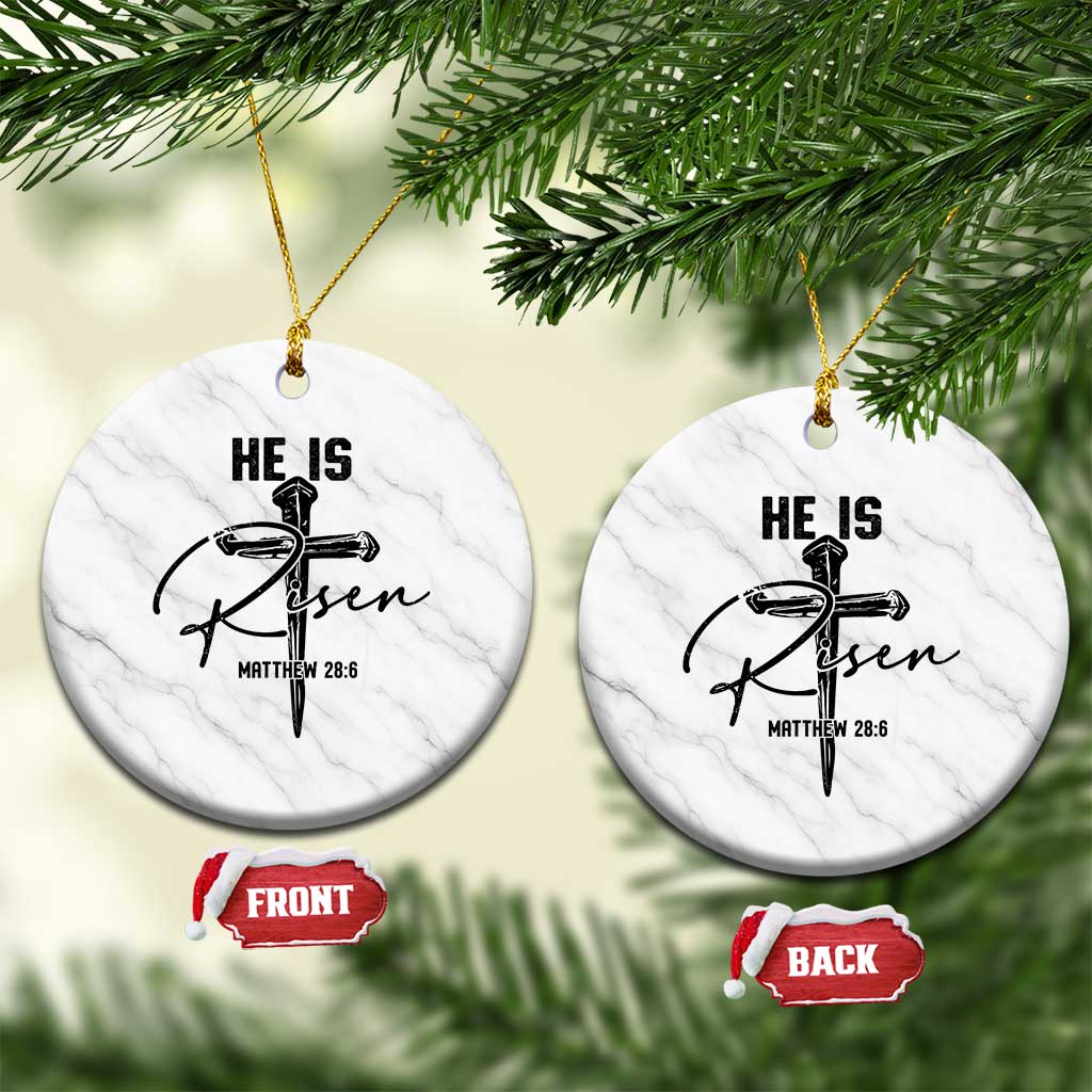 He Is Risen Matthew 28:6 Christian Easter Ceramic Ornament Nail Cross Faith Religious Inspirational Gift TS02 1pc White Marble Print Your Wear