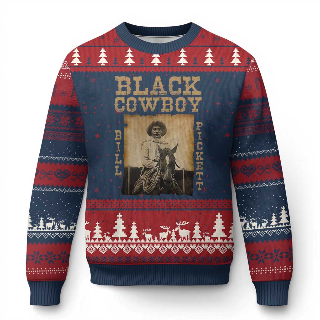 Bill Pickett Ugly Christmas Sweater Black Cowboy Western Legend Vintage TS02 Navy Red Print Your Wear