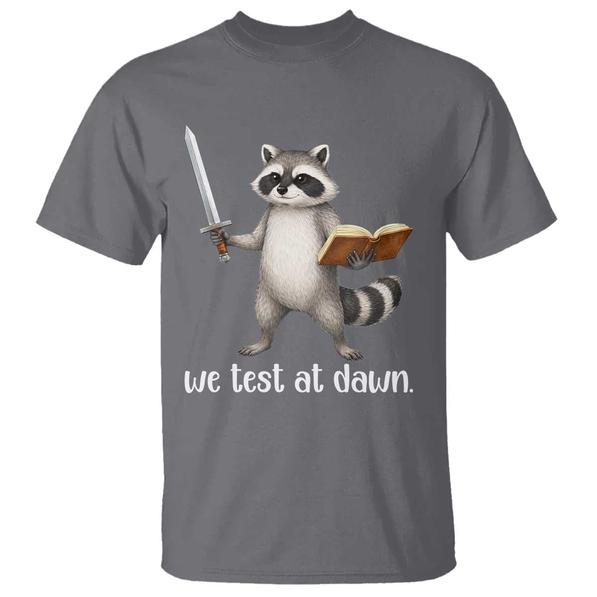 We Test At Dawn Raccoon Warrior T Shirt Funny Student Teacher Exam Motivation TS02 Charcoal Print Your Wear