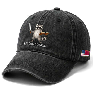We Test At Dawn Raccoon Warrior Washed Cotton Baseball Cap Funny Student Teacher Exam Motivation TS02 Print Your Wear