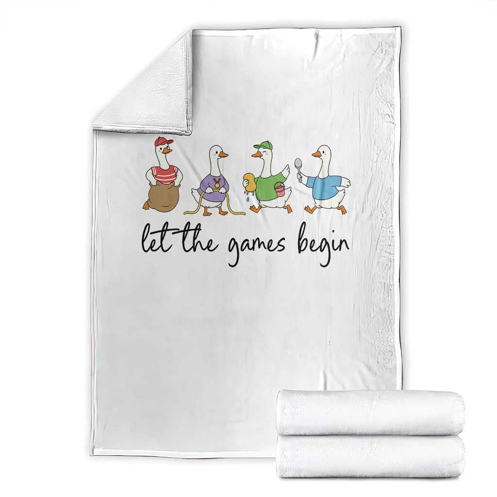 Let the Games Begin Cute Geese Throw Blanket Field Day Whimsical School Sports TS02 White Print Your Wear