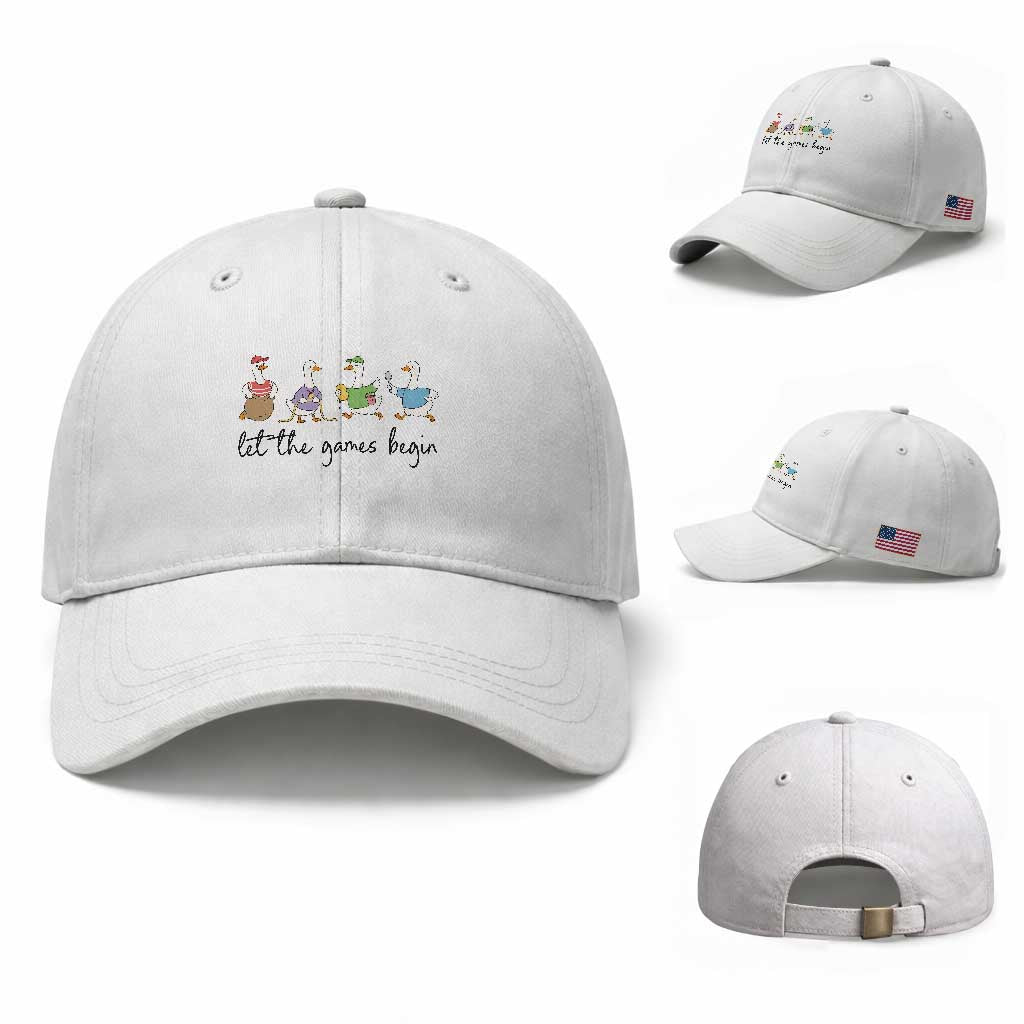 Let the Games Begin Cute Geese Baseball Cap Field Day Whimsical School Sports TS02 Baseball Cap Universal Fit White Print Your Wear