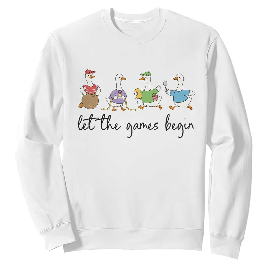 Let the Games Begin Cute Geese Sweatshirt Field Day Whimsical School Sports TS02 White Print Your Wear