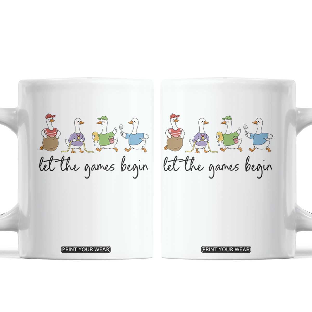 Let the Games Begin Cute Geese Coffee Mug Field Day Whimsical School Sports TS02 White Print Your Wear