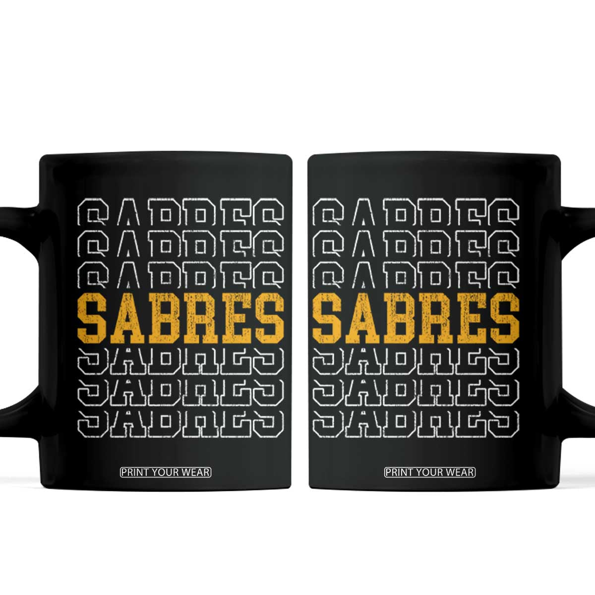Retro Sabres Name Script Style Coffee Mug Vintage Distressed Sports Spirit Fan Pride TS02 Black Print Your Wear