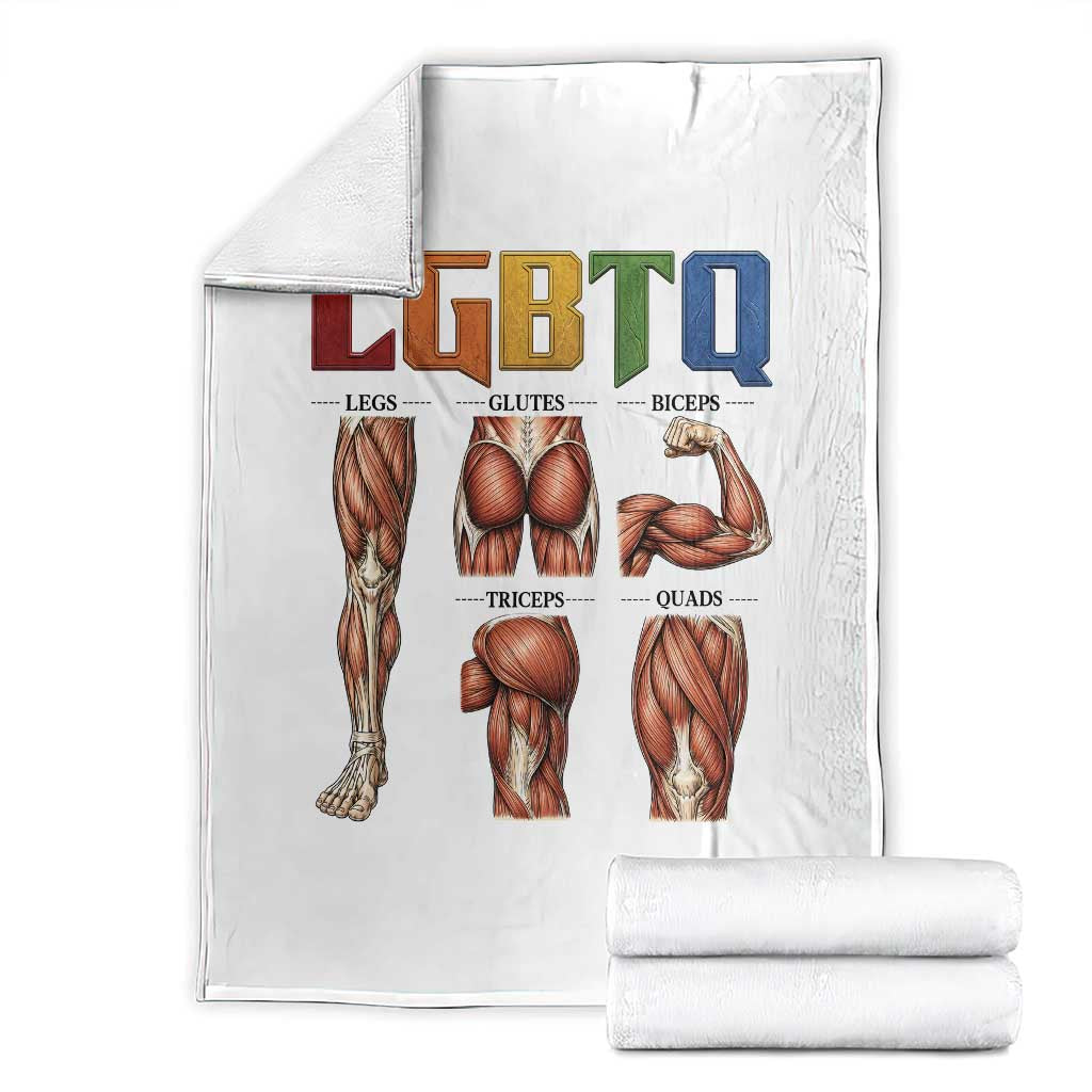 LGBTQ Acronym Funny Fitness Gym Rainbow Muscle Graphic Throw Blanket Legs Glutes Biceps Triceps Quads TS02 White Print Your Wear