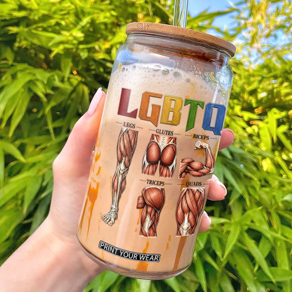 LGBTQ Acronym Funny Fitness Gym Rainbow Muscle Graphic Glass Can Legs Glutes Biceps Triceps Quads TS02 White Print Your Wear