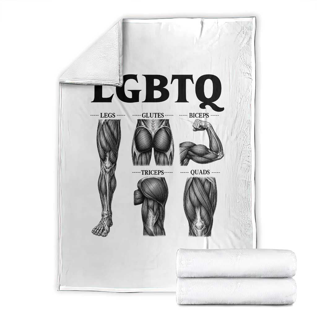 LGBTQ Acronym Funny Fitness Gym Muscle Graphic Throw Blanket Legs Glutes Biceps Triceps Quads TS02 White Print Your Wear