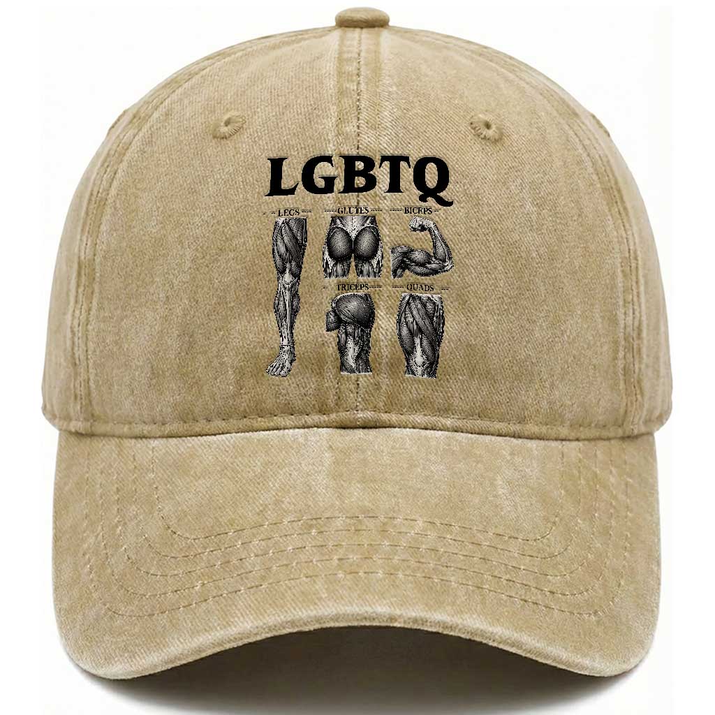 LGBTQ Acronym Funny Fitness Gym Muscle Graphic Washed Cotton Baseball Cap Legs Glutes Biceps Triceps Quads TS02 Print Your Wear