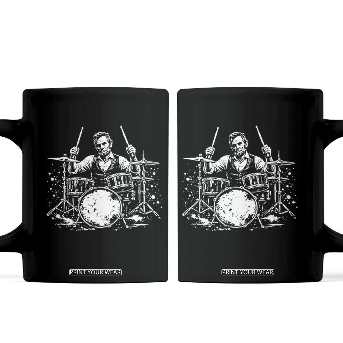Vintage Abraham Lincoln Playing Drums Graphic Coffee Mug Abe Musician Patriotic Rockstar Drummer President TS02 Black Print Your Wear