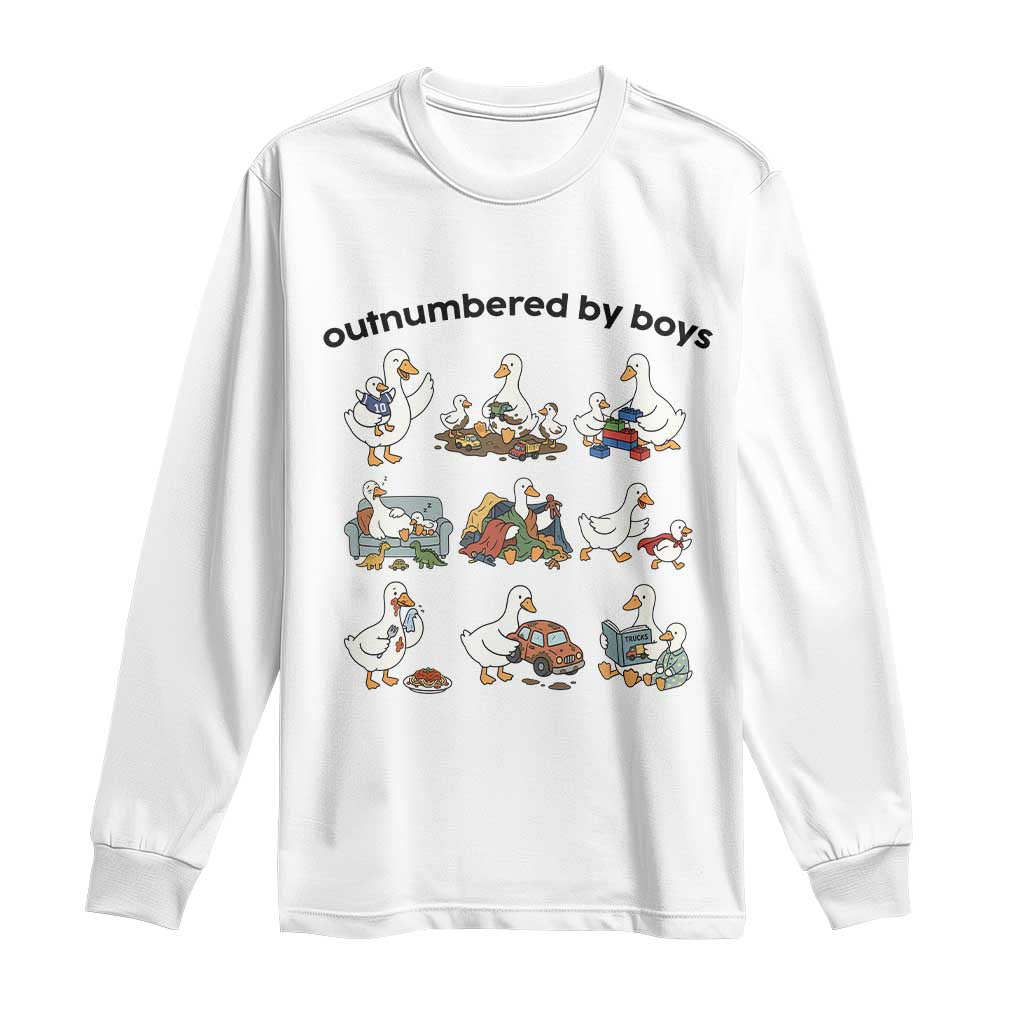 Outnumbered By Boys Funny Goose Mom Life Long Sleeve Shirt Chaos Coordinator Motherhood Mothers Day Gag Gift TS02 White Print Your Wear
