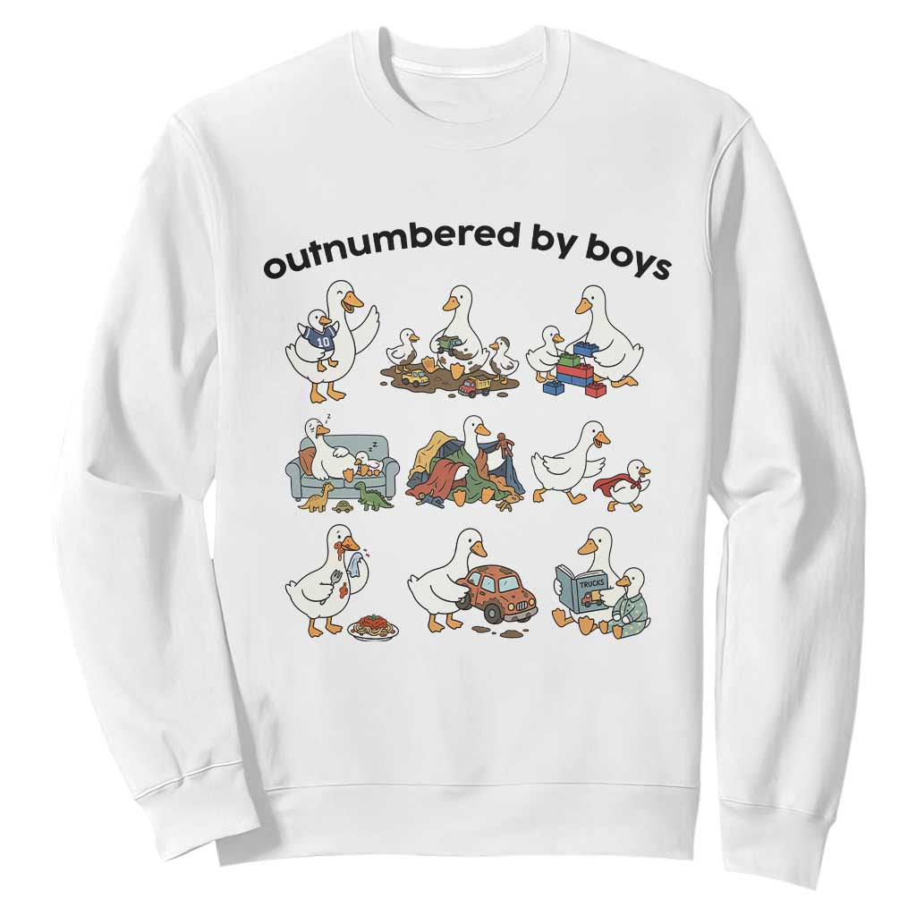 Outnumbered By Boys Funny Goose Mom Life Sweatshirt Chaos Coordinator Motherhood Mothers Day Gag Gift TS02 White Print Your Wear