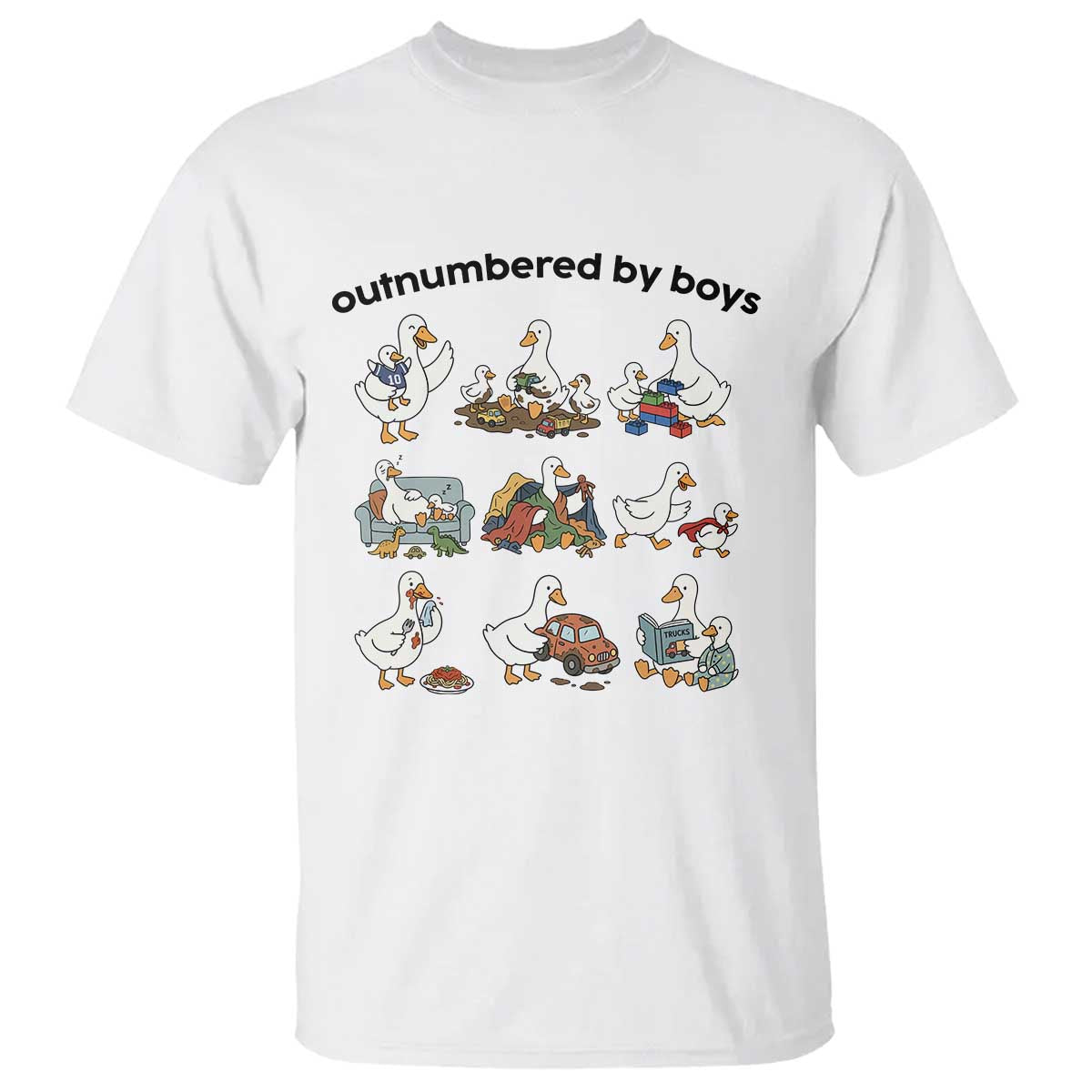 Outnumbered By Boys Funny Goose Mom Life T Shirt Chaos Coordinator Motherhood Mothers Day Gag Gift TS02 White Print Your Wear