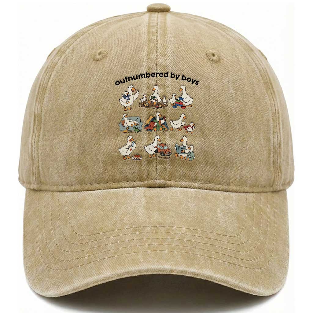 Outnumbered By Boys Funny Goose Mom Life Washed Cotton Baseball Cap Chaos Coordinator Motherhood Mothers Day Gag Gift TS02 Print Your Wear