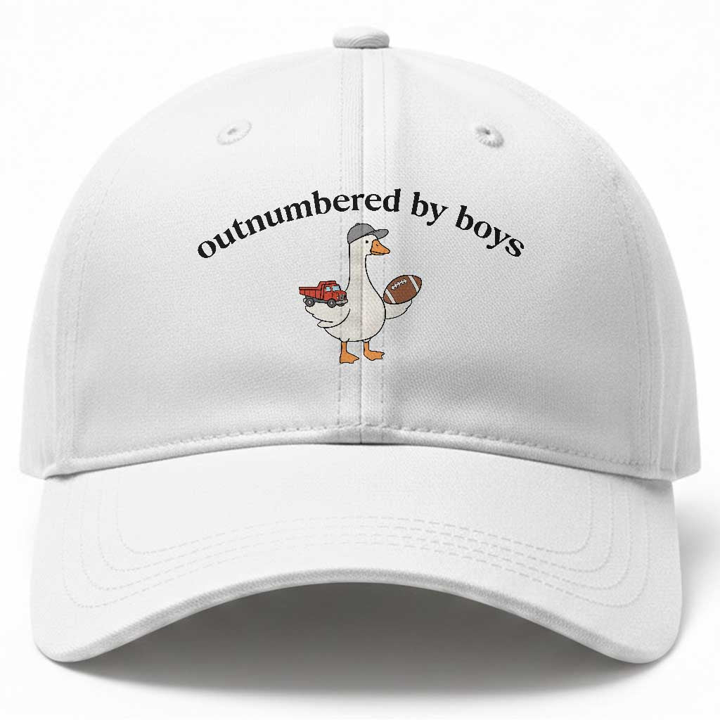 Outnumbered By Boys Cute Goose Sporty Mom Baseball Cap Football and Truck Motherhood Mothers Day Gag Gift TS02 Print Your Wear