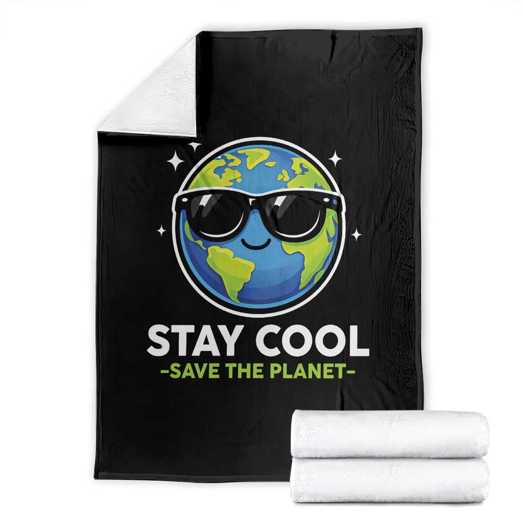 Stay Cool Save The Planet Eco-Friendly Earth Day Throw Blanket Cute Cartoon Globe with Sunglasses for Environmental Awareness TS02 Black Print Your Wear