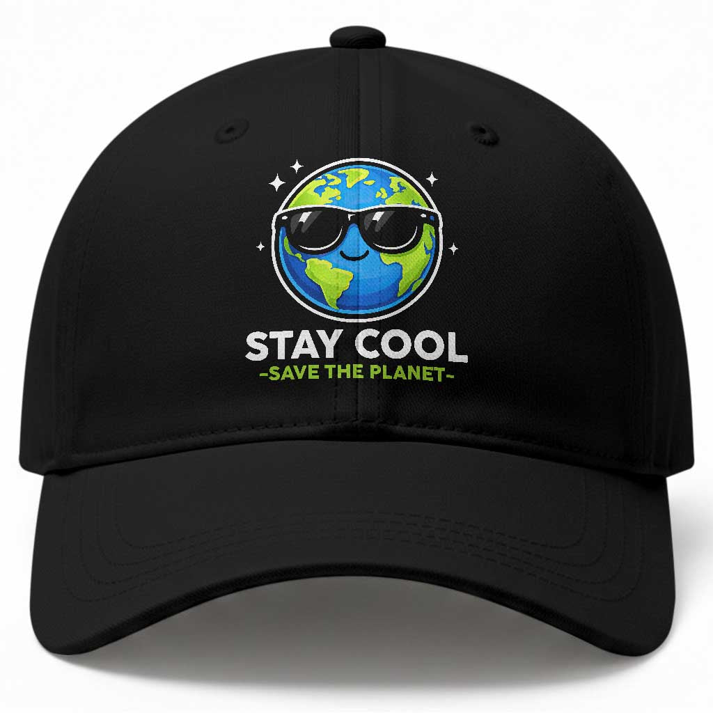 Stay Cool Save The Planet Eco-Friendly Earth Day Baseball Cap Cute Cartoon Globe with Sunglasses for Environmental Awareness TS02 Print Your Wear