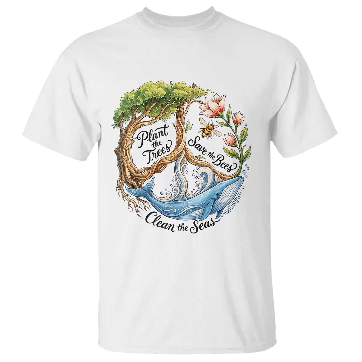 Plant The Trees Save The Bees Clean The Seas T Shirt Vintage Peace Sign Aesthetic Nature Lover Ocean Conservation TS02 White Print Your Wear