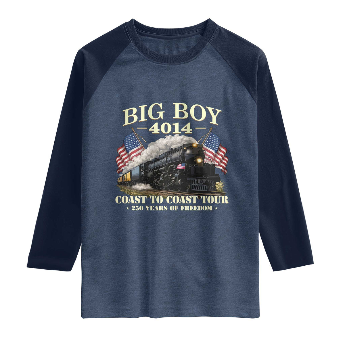 Patriotic Freedom Express Coast to Coast Raglan Shirt Steam Train Legend Heritage Pride TS02 Heather Denim Navy Print Your Wear